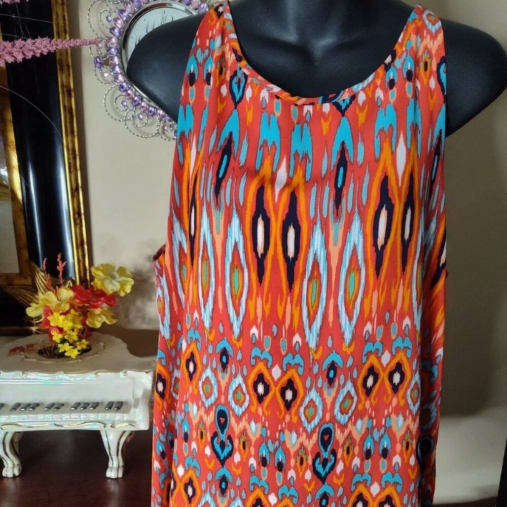 Zac & Rachel Womens Sleeveless Top Bohemian Tiered retro Shirt Fall Sz Large